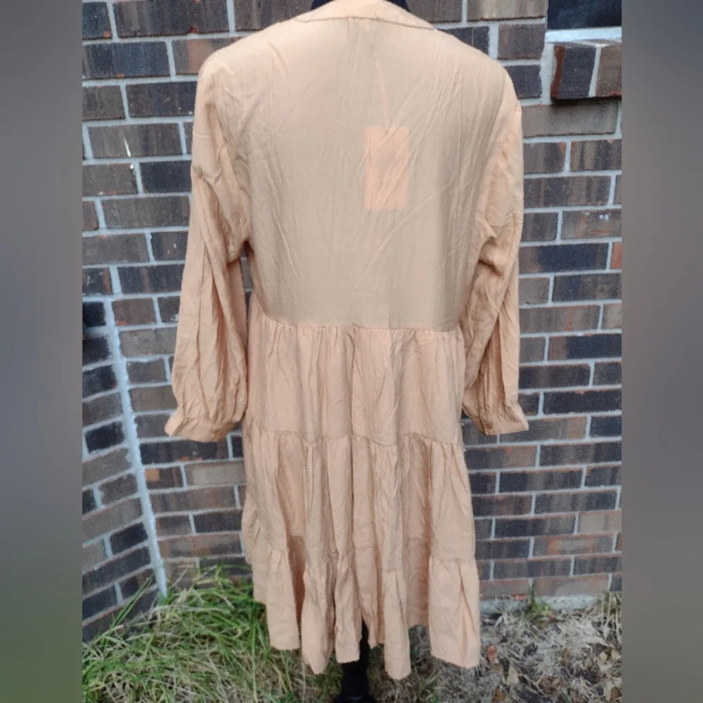 Entro Brown Embroidered Tiered Mini Dress Boho 3/4 Sleeve - Picture 6 of 9